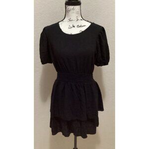 Wild Fable Black Short-Sleeve Dress/Tiered Skirt & Lace-Up Back Size L